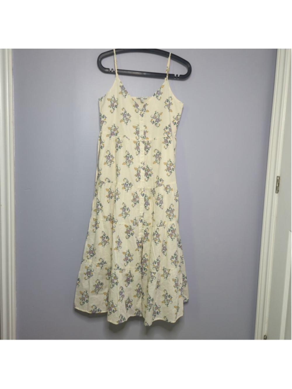 Patrons of Peace Cream Floral Tiered Button-Front Maxi Dress Sz S - Picture 14 of 16